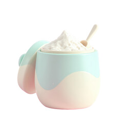 Pastel Container Filled with White Powdered Formula and Small Spoon