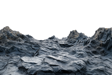Barren rocky landscape with cracked surface and jagged peaks isolated on transparent background