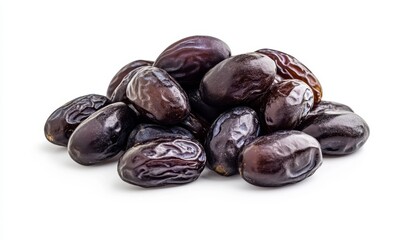 Obraz premium Fresh Organic Dates Piled on White Background for Healthy Snacks
