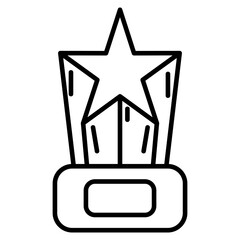 Star trophy icon. Simple outline of an award with a star on top, representing achievement or victory.