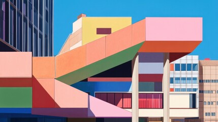 Vivid geometric architecture A city of color and form under a clear blue sky