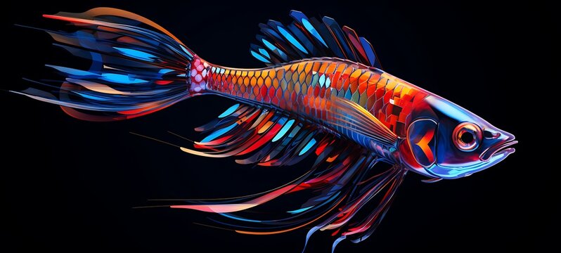 abstrak mozaic color of dragonfish in drakness, ai generative