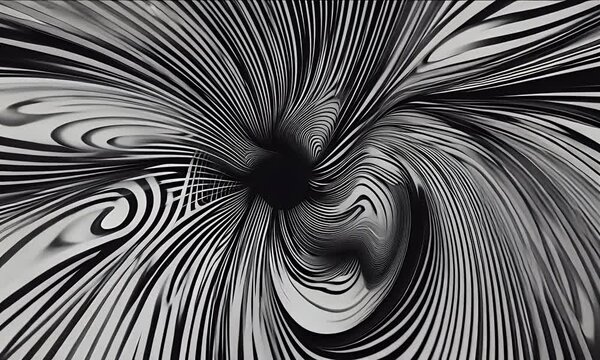 Black and white lines, abstract art background, vector graphics, flowing curves, 3D effects, psychedelic style, dark tones, intertwined light and shadow. High resolution, high detail,