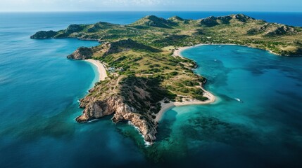 Aerial View of Serene Tropical Island with Clear Crystal Waters