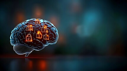 Conceptual illustration of a brain with digital locks symbolizing secure thoughts and ideas