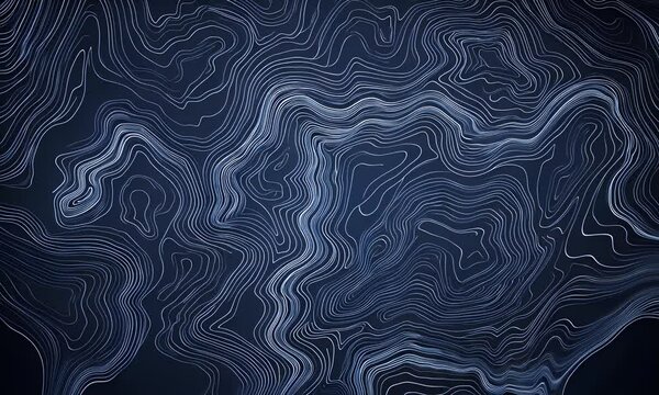  Abstract dark blue lines on the background, a topographic map pattern, in the style of digital art, dark black and indigo, high resolution, intricate details, wide-angle lens,