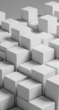 Fototapeta Abstract 3D Render of White Cubes Cityscape: Geometric Shapes and Architectural Forms