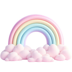 Pastel Rainbow and Clouds 3D Illustration on White Background for Baby Decor