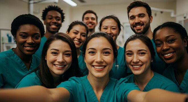 different ethnicities, diverse team or group of doctors and nurses | Generative AI