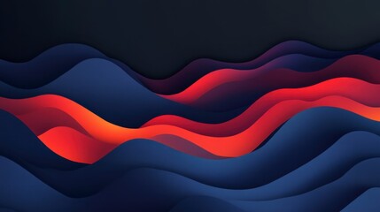 Naklejka premium Abstract Waves in Dark Background with Red and Blue Gradient Design