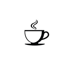 A minimalist logo a black silhouette of a teacup with steam, rendered in geometric shapes and clean lines, centered on a white background. 