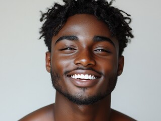 Obraz premium Close-up portrait of a smiling young man with dark skin and locs