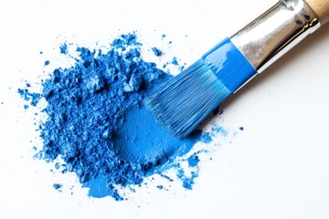 Bright Blue Powder with Paint Brush on White Background