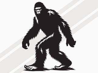 Silhouette of Bigfoot in Black Ideal for Outdoors Adventure and Cryptid Lovers