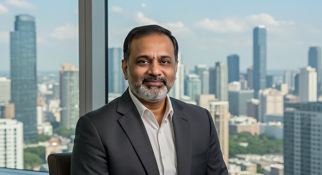 Man Portrait in Suit with Cityscape Background