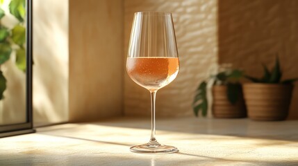 Ros? wine glass, kitchen sunlight, plants, refreshment