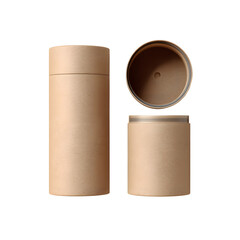 A collection of cylindrical containers, displaying a variety of orientations for packaging visualization on a simple black background.