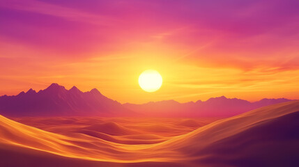 Obraz premium Stunning sunset over majestic mountains desert landscape digital artwork vibrant colors serene view nature's beauty