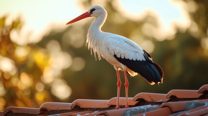 Obraz premium Stork sunset rooftop nature wildlife bird Portugal