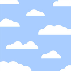 Blue sky with clouds background template. Natural, weather, cloudscape concepts. Flat decorative vector design isolated illustration.