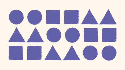 Triangle, circle and square brush frame set. Rough paint stroke texture with grunge edges. Hand drawn stamp shape collection. Vector design