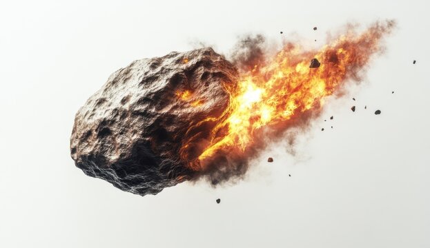 Fiery Meteor Showering Through Space with Bright Flames and Smoke