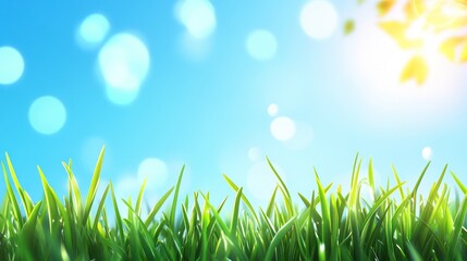Sunny spring grass, bokeh background, nature scene, idyllic