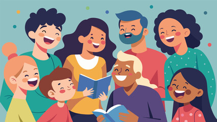 Families share stories and laughs as they catch up with each other surrounded by the sounds of laughter and chatter.. Vector illustration