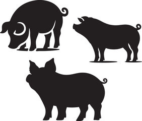 set of pig animal icon silhouette design vector art illustration