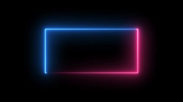 Bright neon effect rectangle frame Loop background. Animation of glowing neon rectangles abstract.Abstract neon rectangle frame icon ..4k