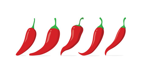 Set of chilli pepper with different shapes. Chilli pepper set on white background.