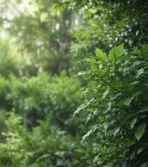 Fototapeta premium Abstract green foliage, blurred, out-of-focus, soft texture, summer, ethereal