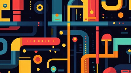 Obraz premium Abstract colorful pipes network, digital art, dark background, website banner