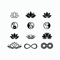 Minimalist Silhouette Lotus Flower Yoga Symbol Vector Icons illustration