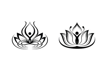 Minimalist Lotus Flower Yoga Symbol – Black and White Zen-Inspired Illustration.