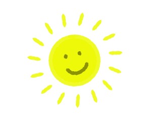 Cute hand drawn sun icon doodle art. Sun. Yellow icon on white background. Sun icon in doodle style on a white background