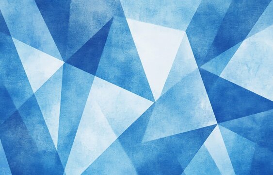 Abstract blue geometric background with watercolor texture, blue triangles and soft light effect, light blue paper texture, copy space for banner design, modern pattern for digital projects