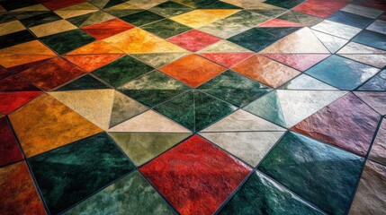 Colorful Geometric Pattern on a Stylish Floor of Mixed Tiles