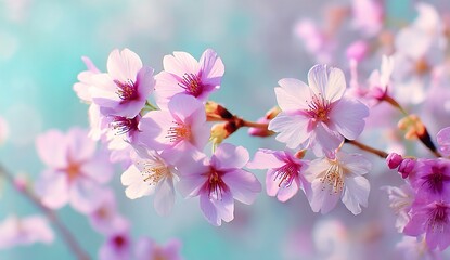 Naklejka premium Stunning Pink Cherry Blossoms Bloom Beautifully in Springtime Sunlight