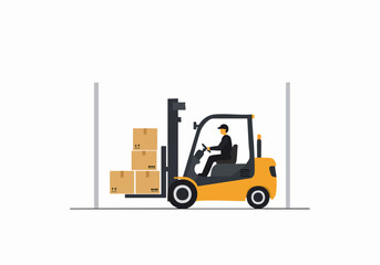 Forklift operator moves boxes in a warehouse. Clean, modern illustration shows efficient logistics and industrial operations. Ideal for business concepts.