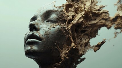 Abstract female portrait, textured with flowing earth tones