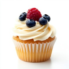 Delicious Vanilla Cupcake with Creamy Frosting and Fresh Berries