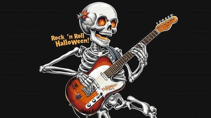 Fototapeta premium Skeleton Playing Guitar for Halloween Celebration