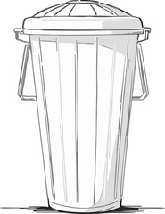 Sketch of a White Plastic Waste Bin with Lid and Handles