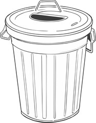 Line Art Illustration of a Covered Wheeled Trash Can with Lid Opening