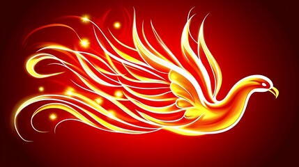 Obraz premium Fiery, glowing bird in flight against a deep crimson background.