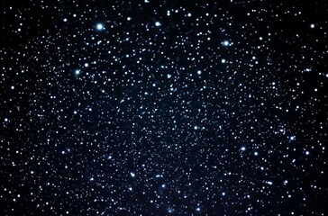 Starry night sky background with scattered white dots, clean and simple black backdrop with twinkling stars, sharp focus, soft shadows, low contrast, high-resolution film grain