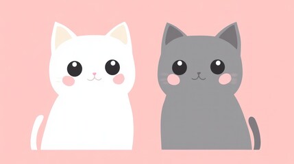 Two cute cartoon cats, pink background, pet illustration, children's book
