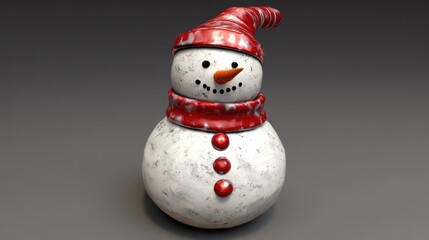 Fototapeta premium Festive snowman, red hat, winter scene, 3D render, holiday card