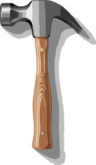 Claw Hammer with Wooden Handle, Top View,  Isolated on White